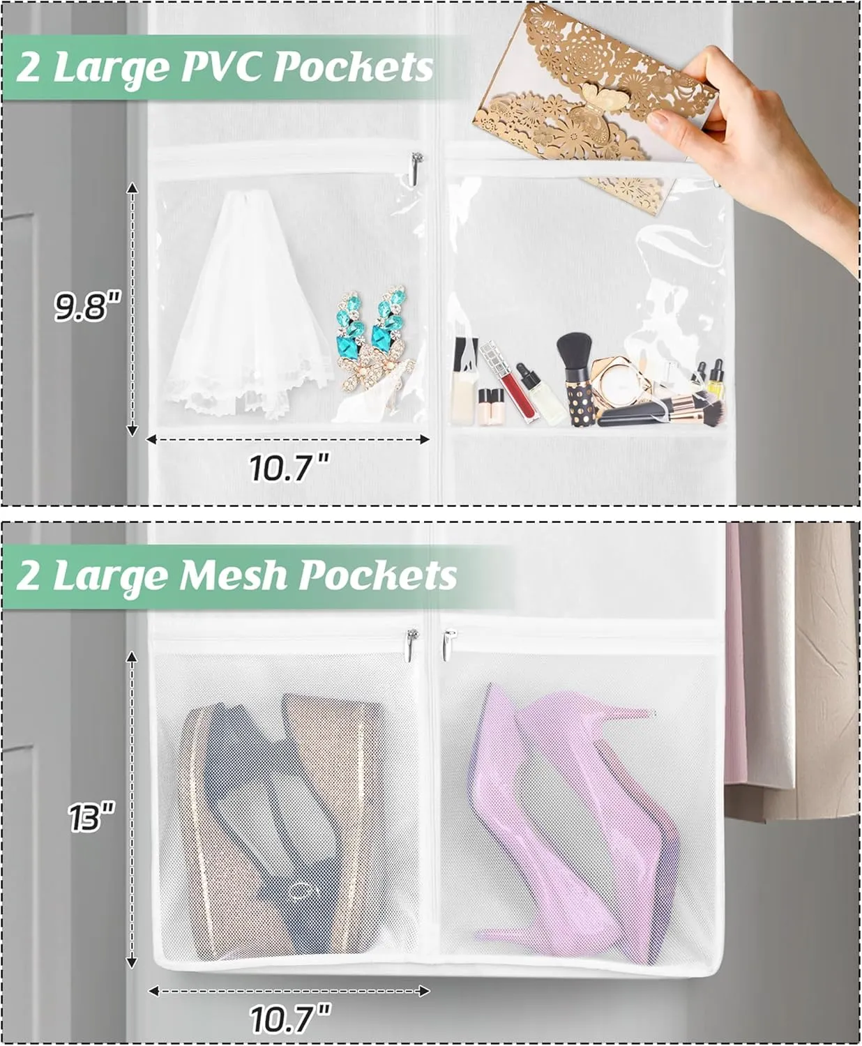 MISSLO Portable 70" Wedding Dress Garment Bag with Bride Tote Bag 8'' Gusseted Dress Bags for Gowns Long 4 Pockets Dress Cover for Women, White