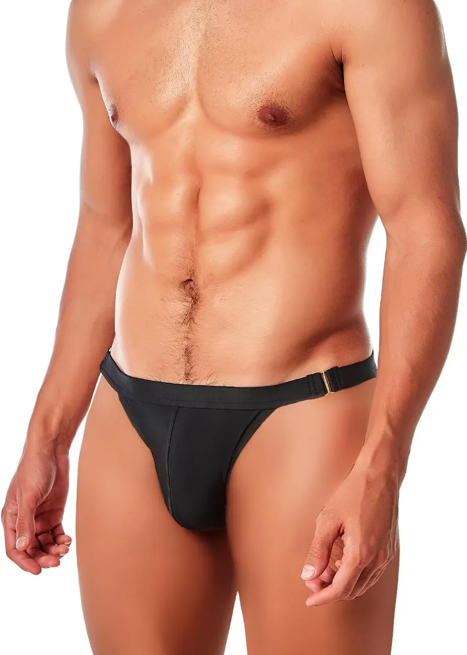 MIZOK Men's Sexy Solid Swim Bikini Swimsuit Quick Dry Metal Buckle Ring Swimwear