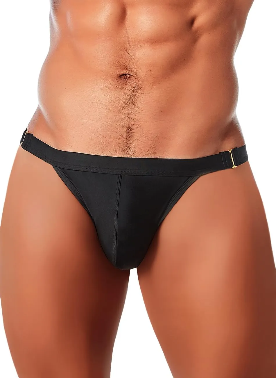 MIZOK Men's Sexy Solid Swim Bikini Swimsuit Quick Dry Metal Buckle Ring Swimwear
