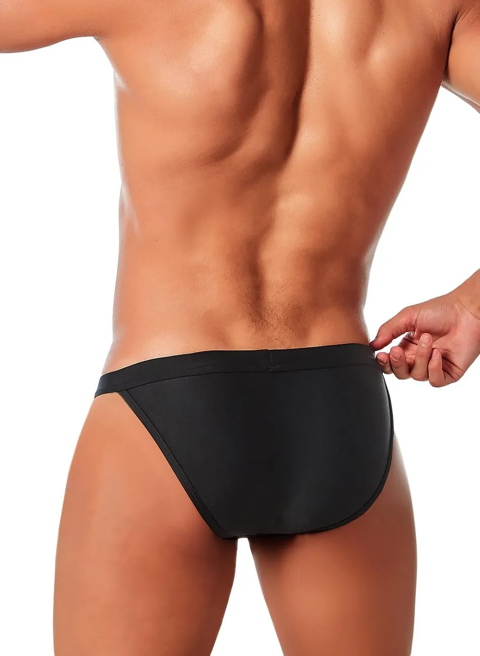 MIZOK Men's Sexy Solid Swim Bikini Swimsuit Quick Dry Metal Buckle Ring Swimwear