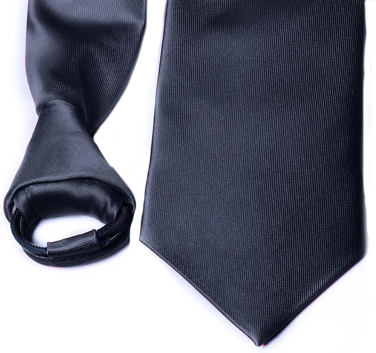 Moda Di Raza Ties For Men, Alternative to Clip On, Woven Microfiber Satin Silk Finish, Zipper Necktie For Adult and Boys