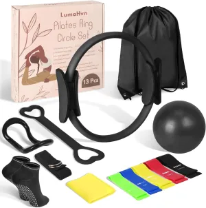 Pilates Ring Essentials Kit for Women, Home Workout Equipment Set with 9.8 Ball, Resistance Bands, Magic Circle, Accessories, Pilates Set for Beginners, Toning, Fitness Gift Idea