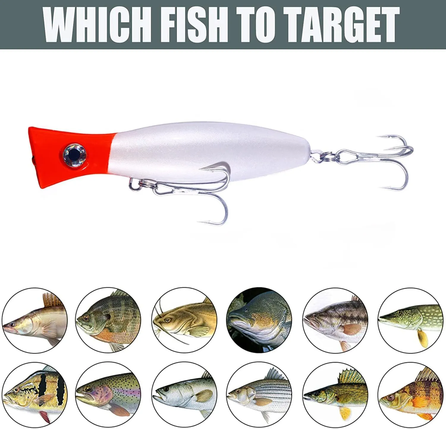 Popper Fishing Lure, JAZALIC Topwater Popper Lures 3D Eyes Fishing Accessories for Saltwater Surface Casting and Freshwater Surface Fishing, Gt Tuna Kingfish Large Predator Fish (5.11in, 1.48Oz)