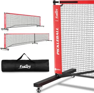 Portable Pickleball Net Set with Wheels, Regulation Size 22 FT & Half Court 11 FT, Steady Metal Frame Pickle Ball Net Set System with Carry Bag for Backyards, Driveways, and Garages