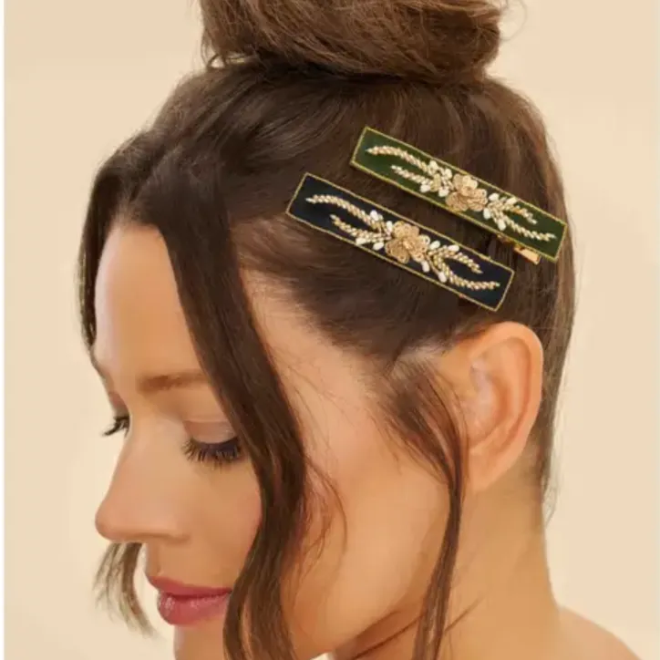 Powder Beaded Hair Clips: Set of 2
