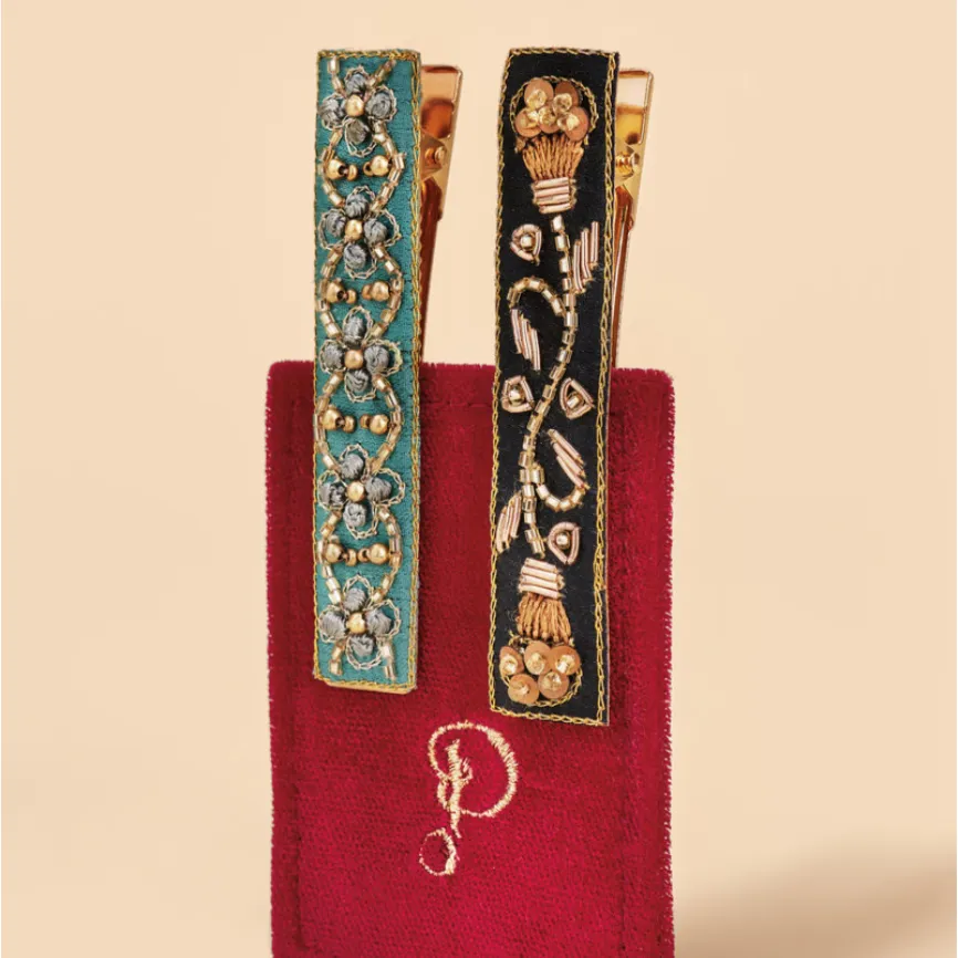 Powder Beaded Hair Clips: Set of 2