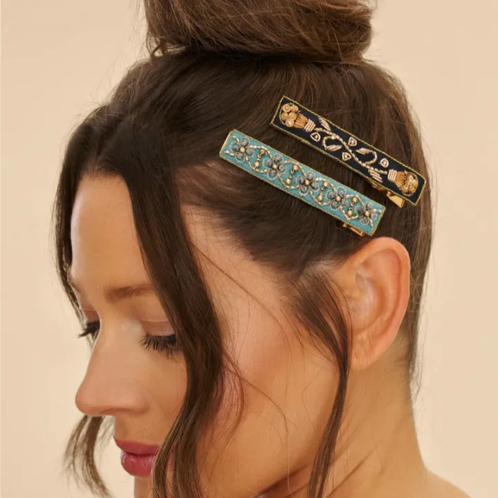 Powder Beaded Hair Clips: Set of 2
