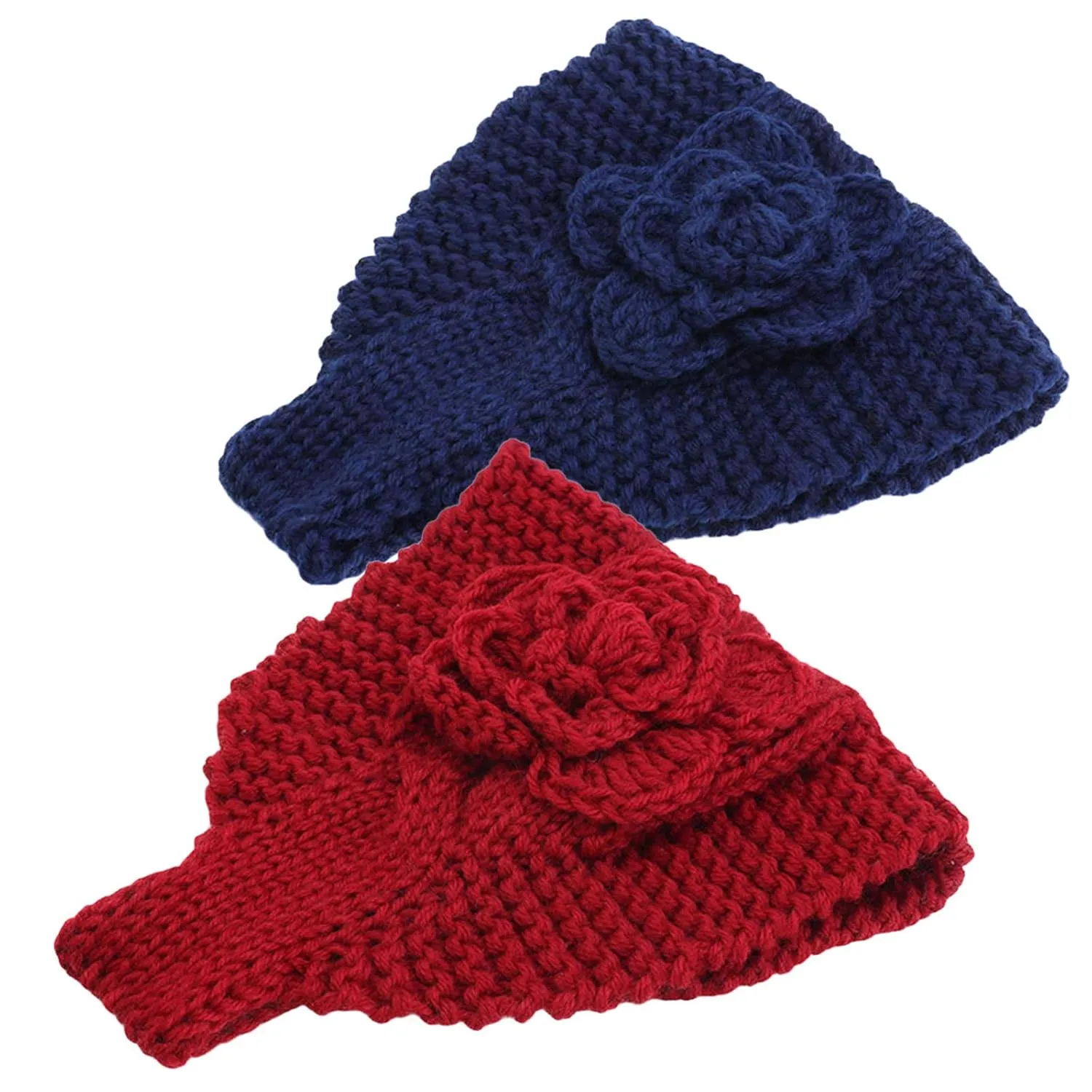 Qianmome Handmade Crochet Flower Headwrap Knit Headband Women Warmer Ear Wool Wide Turban Hairband Bandage