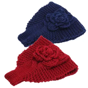 Qianmome Handmade Crochet Flower Headwrap Knit Headband Women Warmer Ear Wool Wide Turban Hairband Bandage