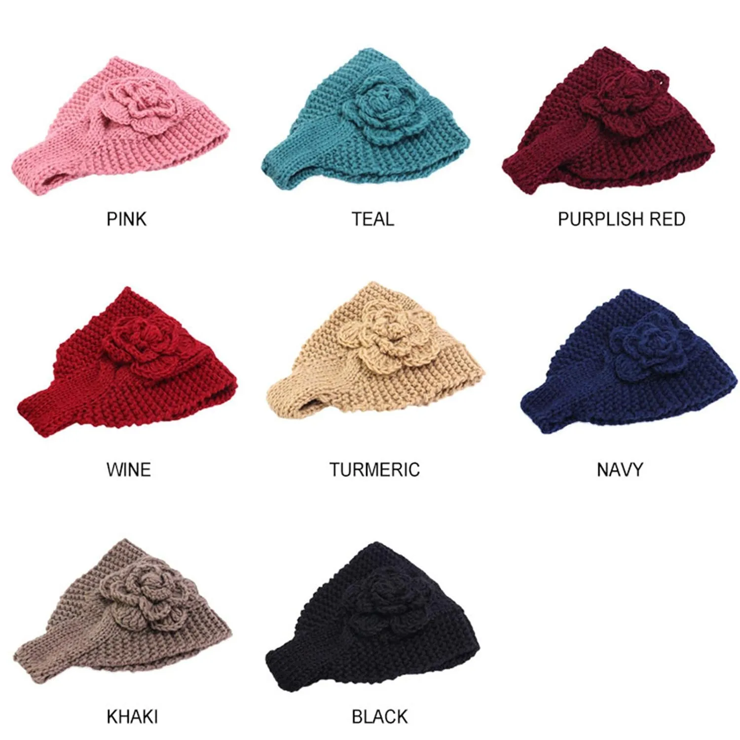 Qianmome Handmade Crochet Flower Headwrap Knit Headband Women Warmer Ear Wool Wide Turban Hairband Bandage