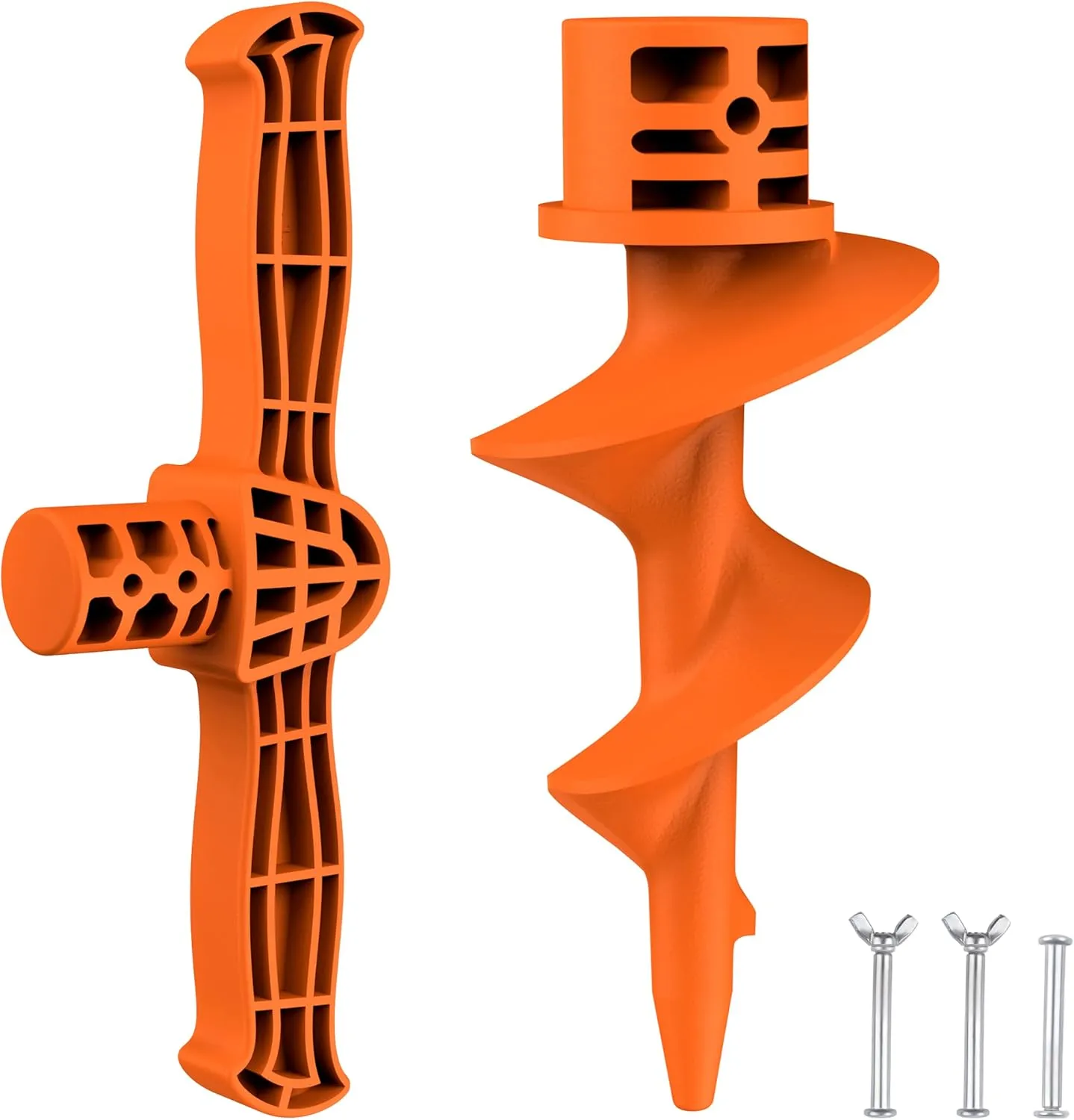 Sand Dock Auger Kit for PVC Sandbar Anchors, Fits 1.5" SCH 40 PVC Tubing (ID 1.57''), T-Handle   Auger Set Only, PA66 30% GF, Orange