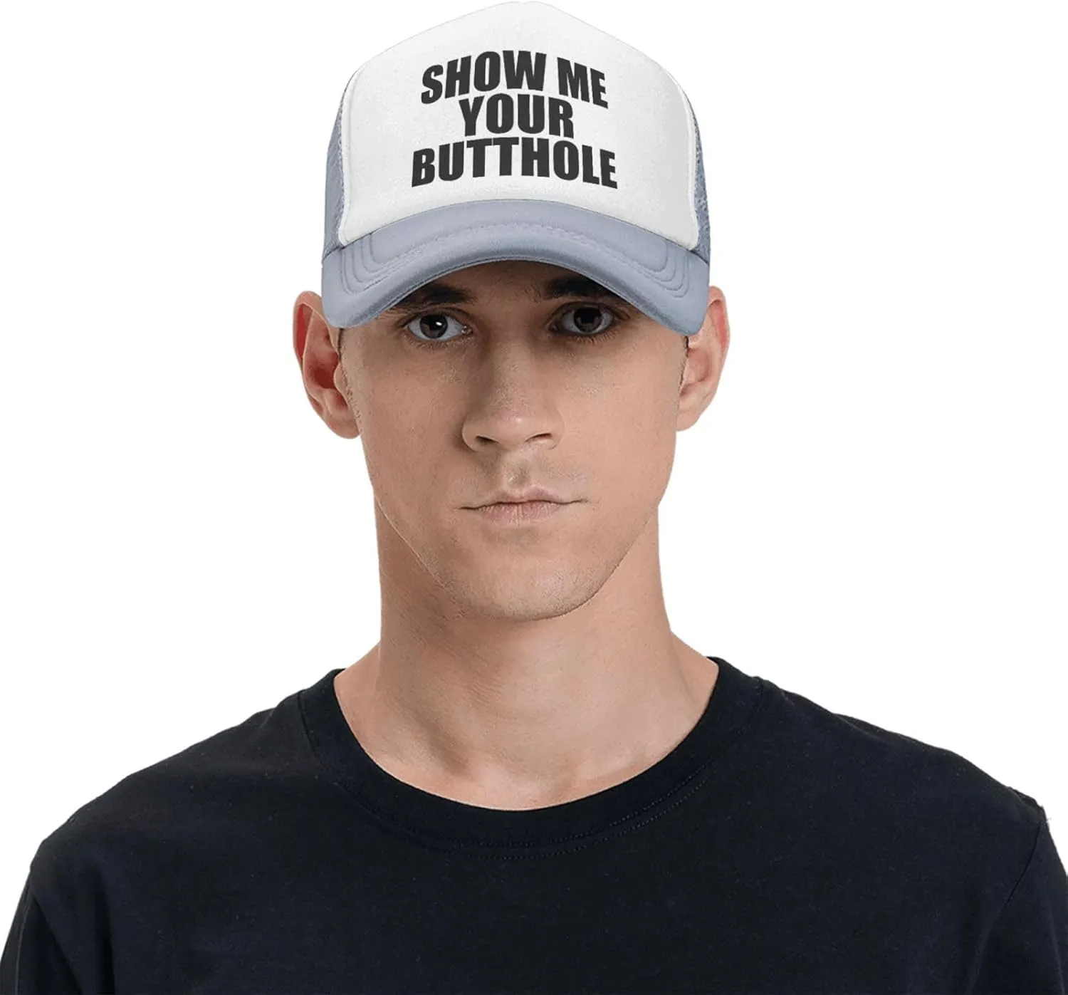 Show Me Your Butthole Funny Hat Unisex Adult Trucker Caps Fishing Adjustable Cap Classic Sport Hats Black