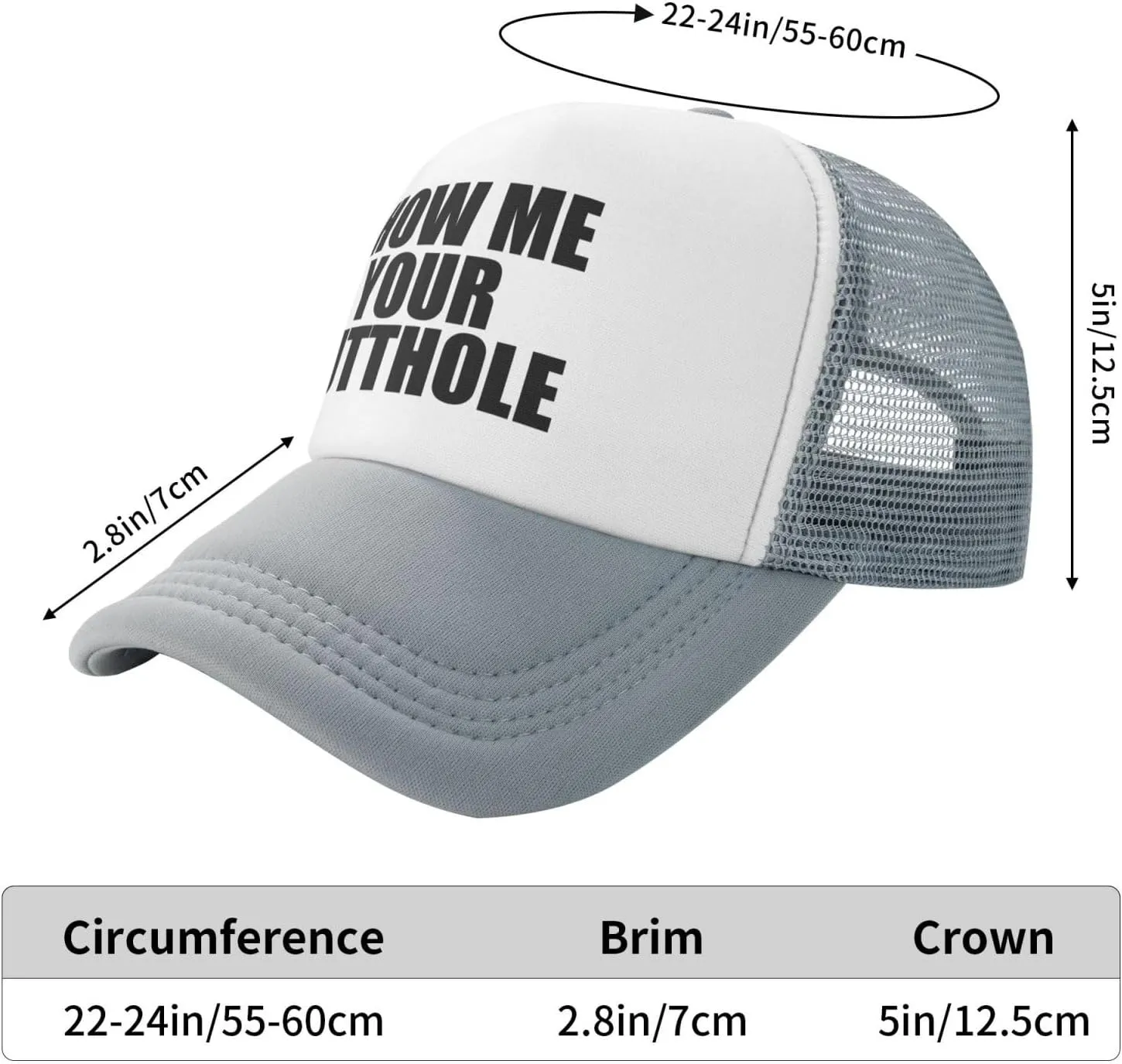 Show Me Your Butthole Funny Hat Unisex Adult Trucker Caps Fishing Adjustable Cap Classic Sport Hats Black