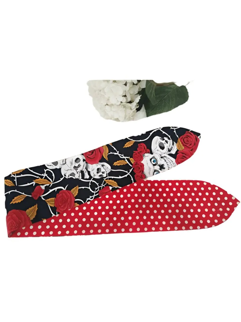 SKULL & ROSES WIRED (BARBED WIRE) ROCKABILLY HAIR TIE