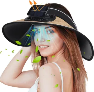 Solar Fan Hat Wide Brim Visor Straw Beach Hat for Women with Fan Summer UPF 50  UV Protection Straw Foldable Visor Solar Powered and USB Charging for Beach Travel Camping Sports Khaki, Black Solar Fan Hat Wide Brim Visor Straw Beach Hat for Women with Fan Summer UPF 50  UV Protection Straw Foldable Visor Solar Powered and USB Charging for Beach Travel Camping Sports Khaki, Black