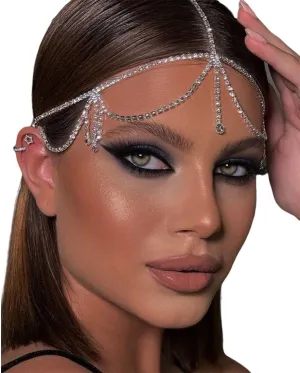STONEFANS Bridal Layered Rhinestone Head Chain Headpiece Boho Tassel Forehead Hair Chain Accessories for Women Wedding