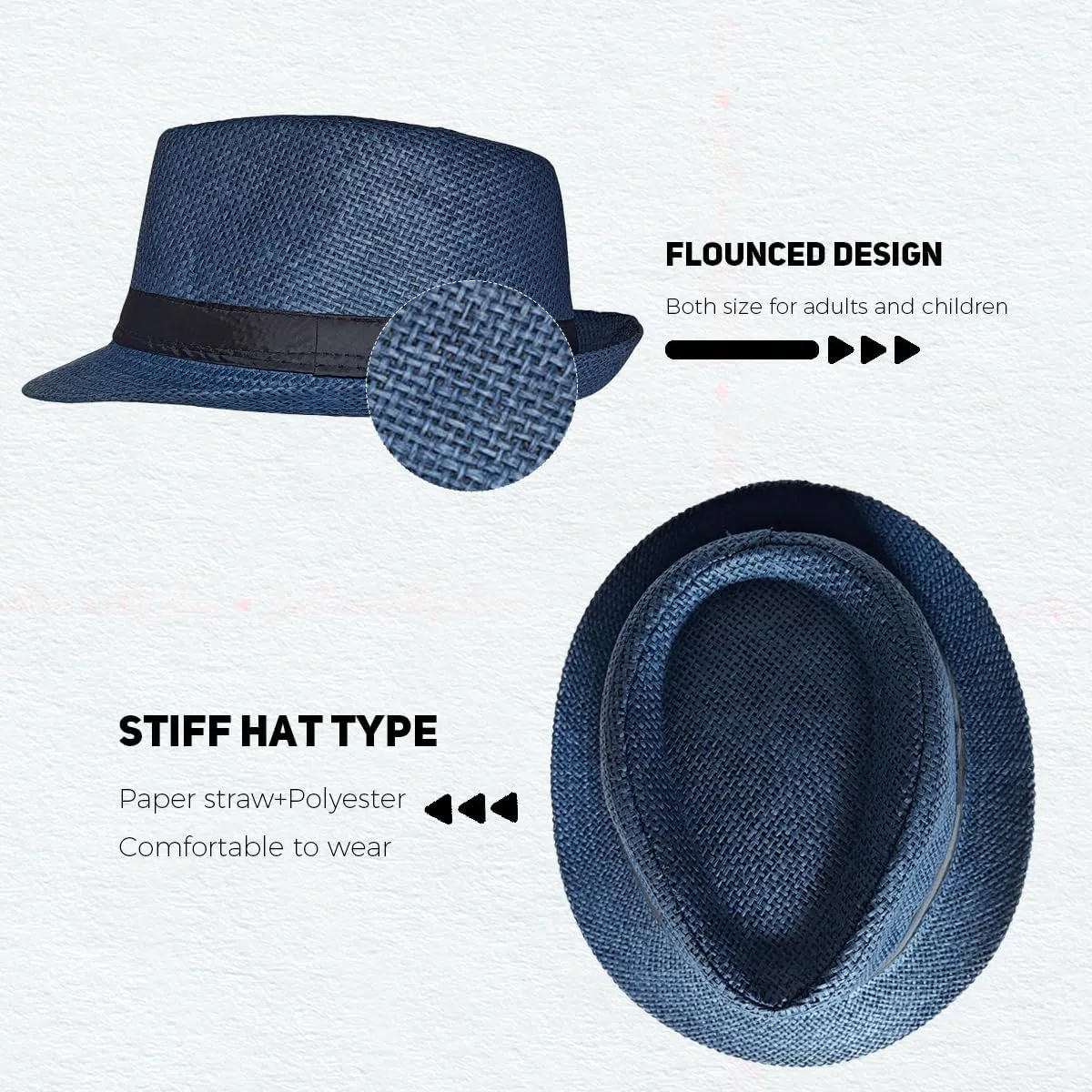 Straw Fedora Hat Wide Brim Summer Beach Sun Cap Panama Hat for Men Women