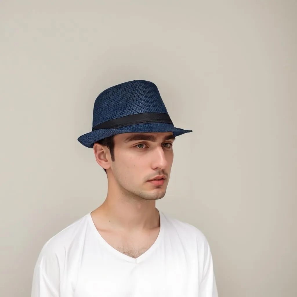 Straw Fedora Hat Wide Brim Summer Beach Sun Cap Panama Hat for Men Women