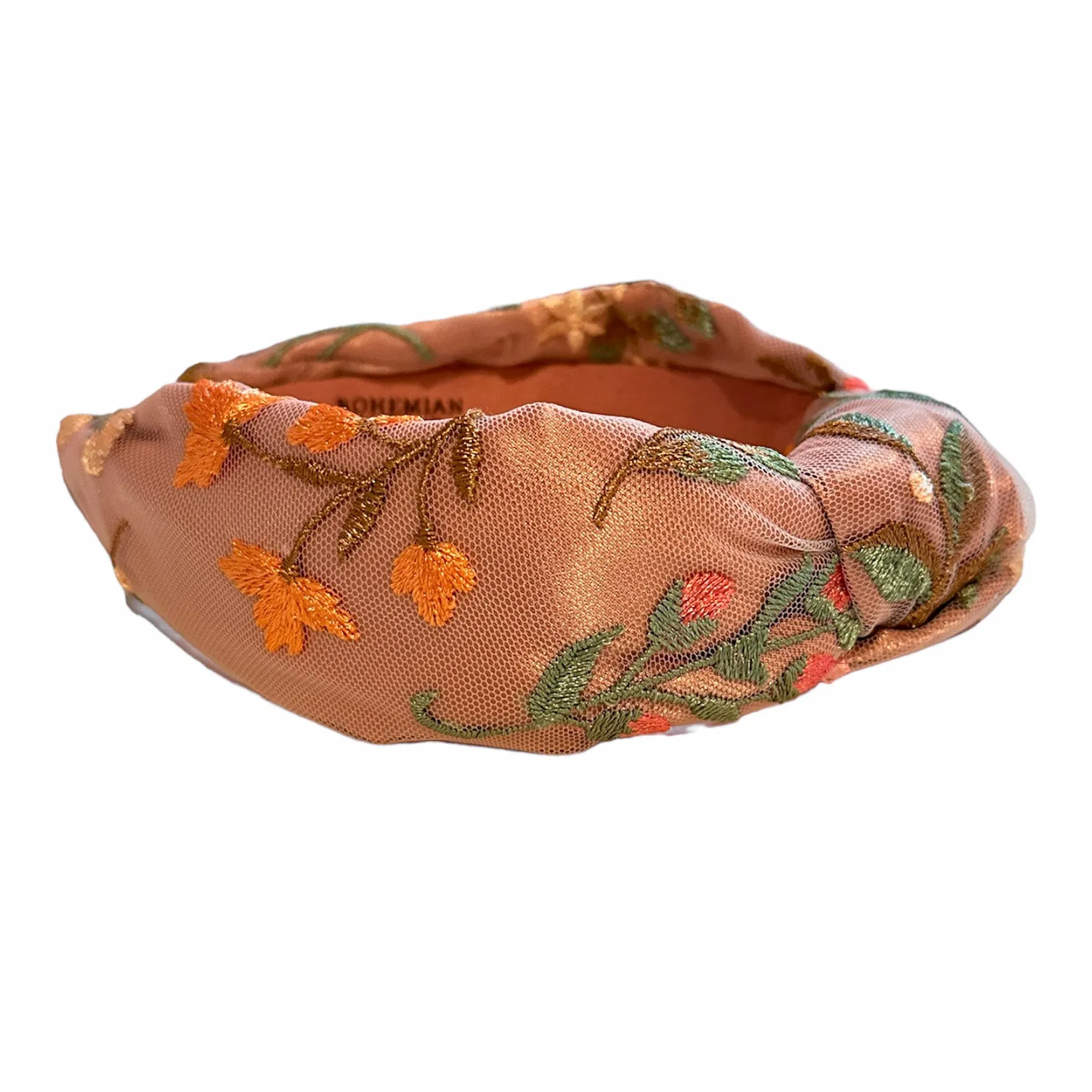 Taupe Embroidered  Knotted Headband