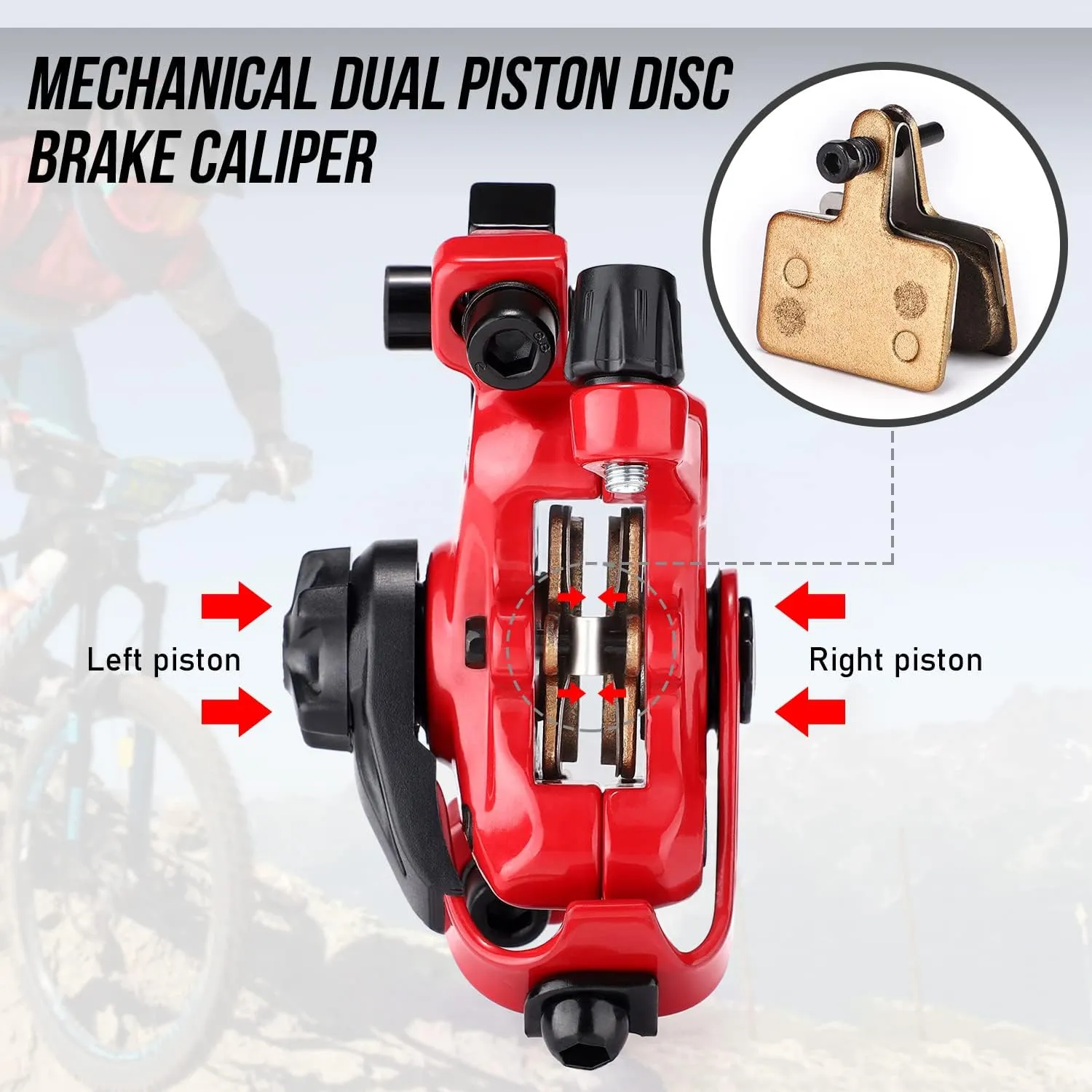 TOBWOLF 1 Pair Mechanical Disc Brake Kit, MTB Front & Rear Disc Brake Caliper with 160mm Rotor, Dual Piston Mechanical Disc Brake Set, Bicycle Accessories for Mountain Bike, Road Bike, BMX - Red