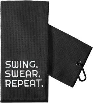 TOUNER Funny Golf Towel Gift for Dad, Retirement Gifts for Men Golfer, Funny Golf Towel for Men, Embroidered Golf Towels for Golf Bags with Clip (Swing Swear Repeat)