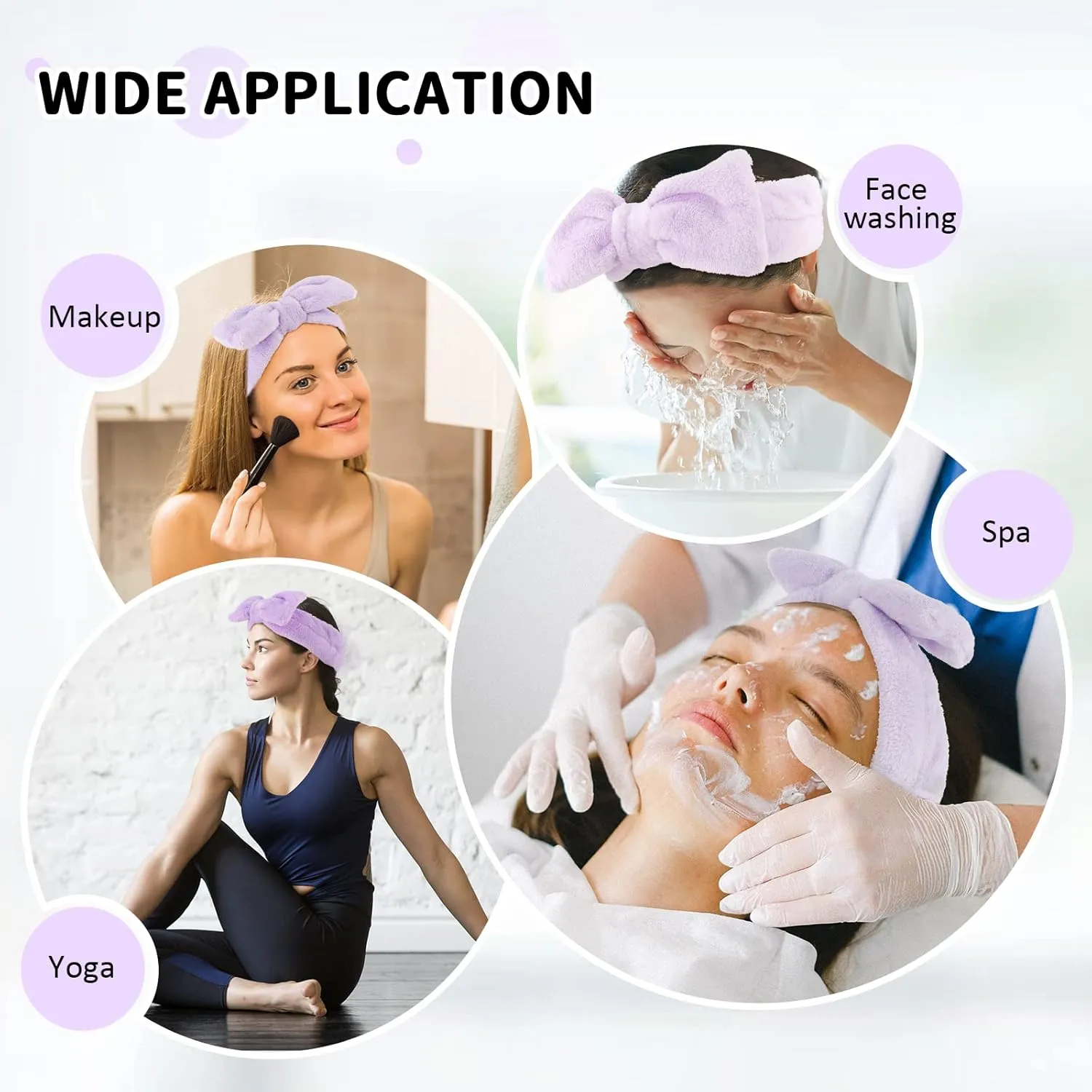 WHAVEL 6 Pack Purple Spa Microfiber Bow Headbands for Washing Face, Skincare Headbands, Facial Headband Set, Soft Fluffy Headband, Women Hair Accessories, Party Supplies, Type 15