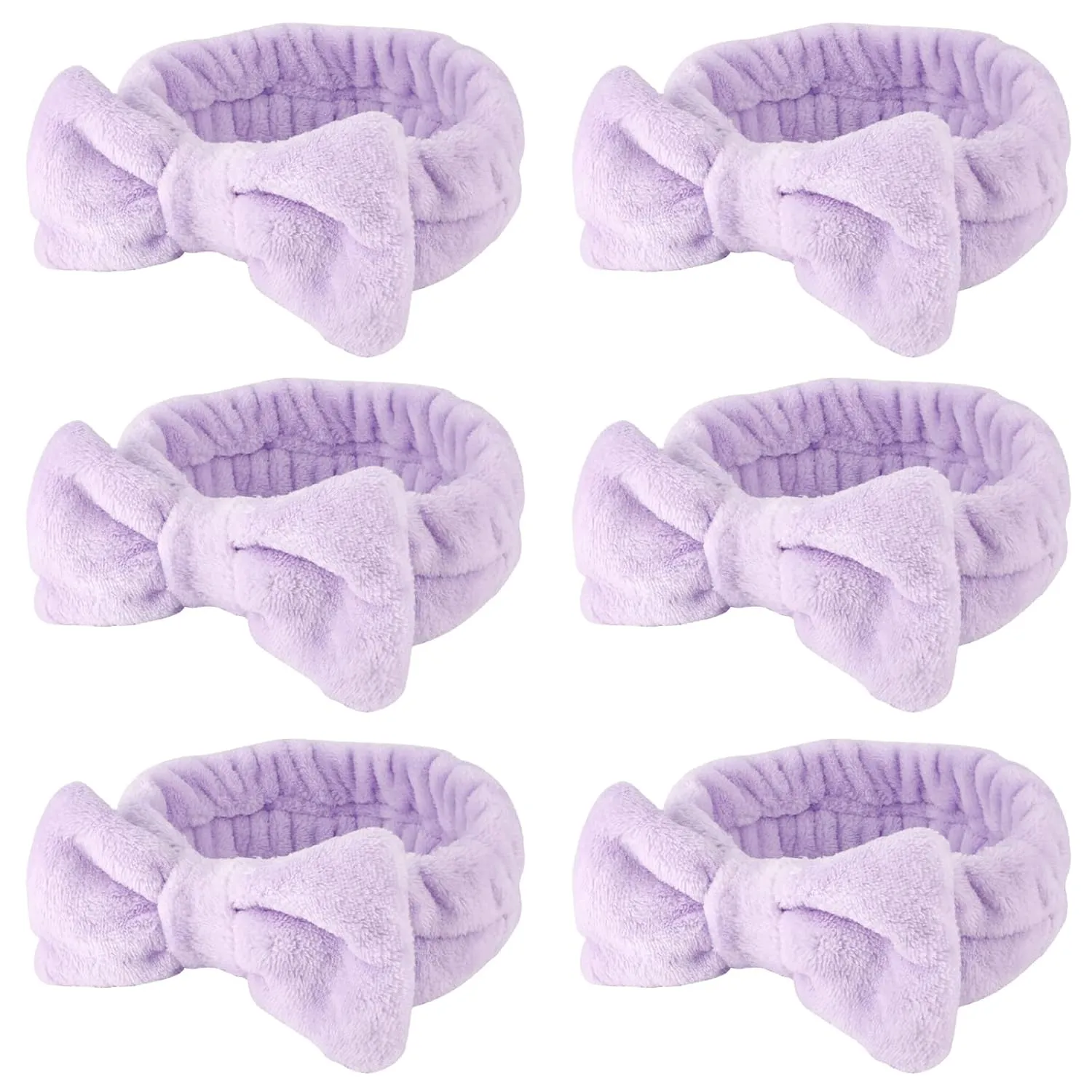 WHAVEL 6 Pack Purple Spa Microfiber Bow Headbands for Washing Face, Skincare Headbands, Facial Headband Set, Soft Fluffy Headband, Women Hair Accessories, Party Supplies, Type 15