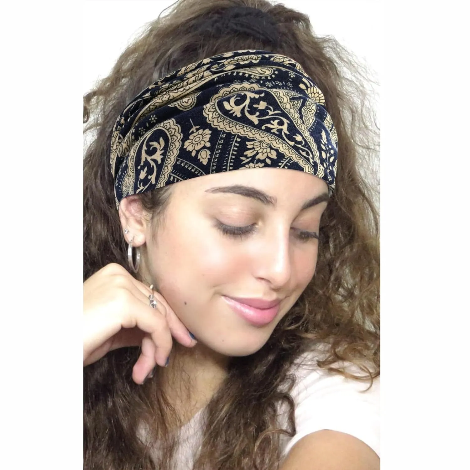 Wide Headbands for Women Boho Headband Large Bandana Knotted Head Wraps Turban Stretchy Head Bands Paisley Sweatband Workout Hairbands Non Slip Scarf Hairbands For Women's Thick Hair 6 Pack