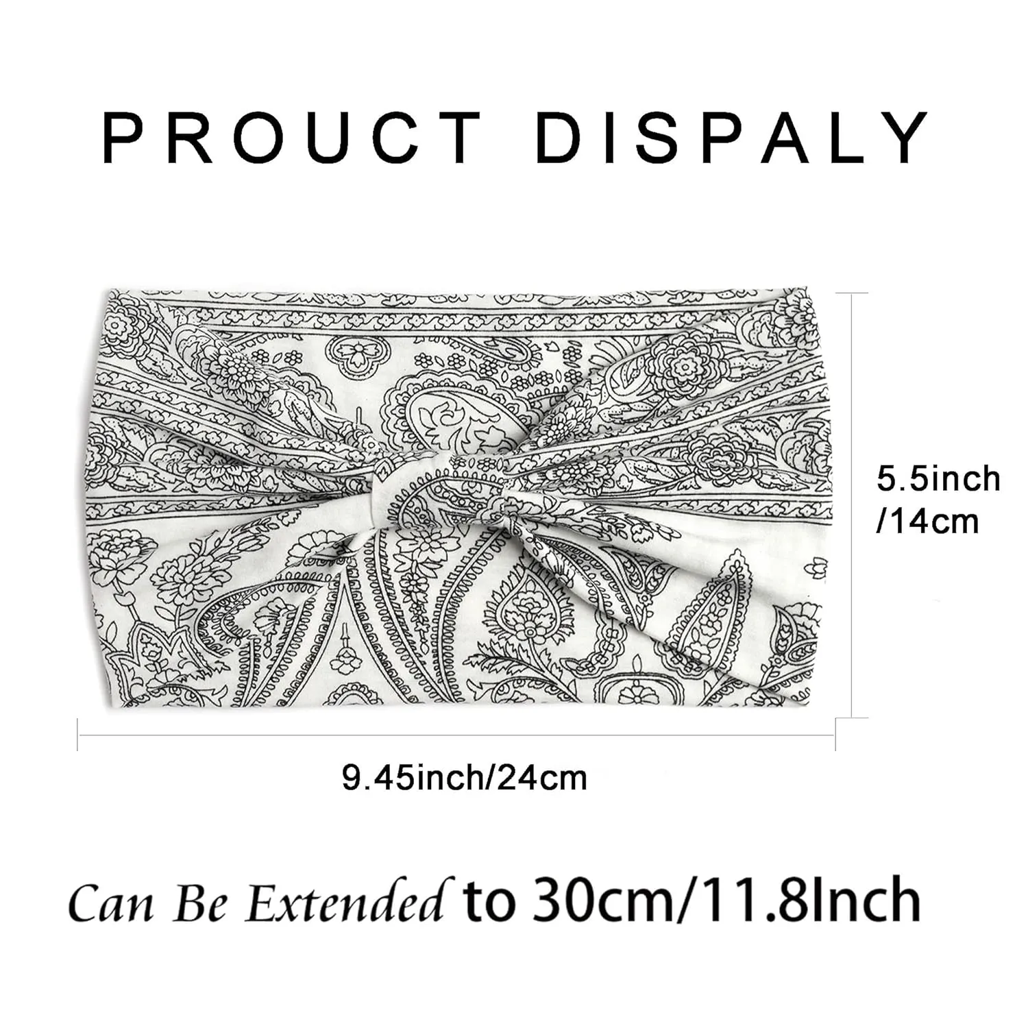 Wide Headbands for Women Boho Headband Large Bandana Knotted Head Wraps Turban Stretchy Head Bands Paisley Sweatband Workout Hairbands Non Slip Scarf Hairbands For Women's Thick Hair 6 Pack