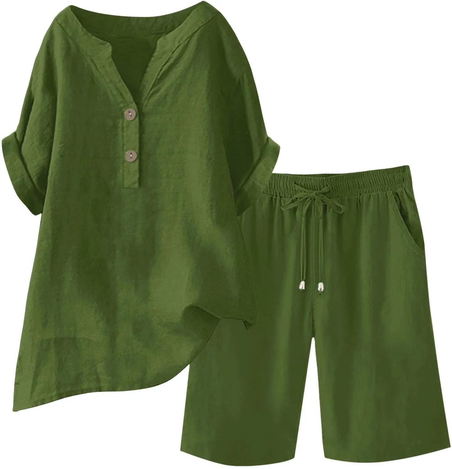 Womens 2 Piece Outfits Two Piece Lounge Set Short Sleeve Tunic Top and Drawstring Shorts Casual Summer Loungewear
