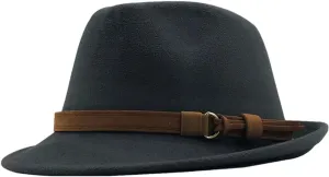Women's Wool Fedora Hat Men's Church Jazz Hat Adjustable Deep Gray9 55-58cm