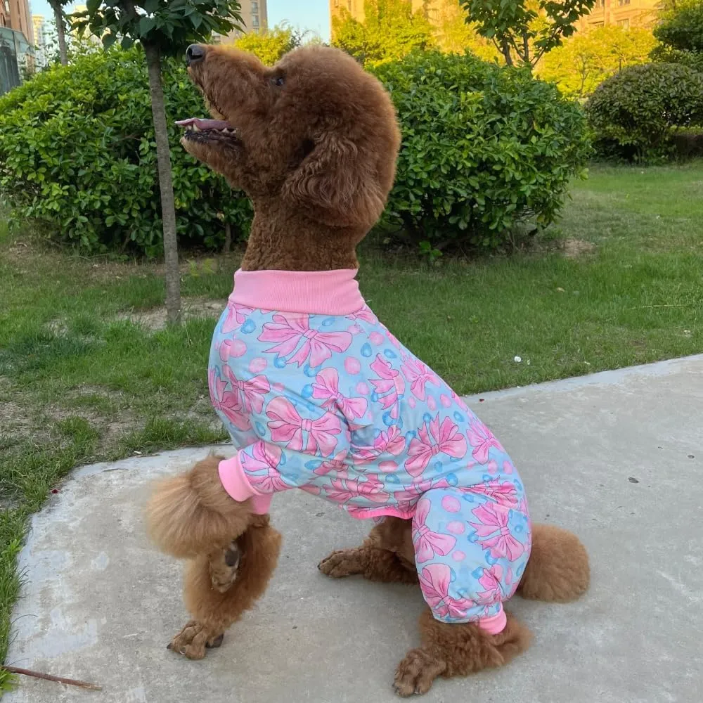 Xqpetlihai Recovery Shirt for Abdominal Wounds or Skin Diseases Bodysuit Dogs Pajamas for Shedding Allergy Anti Licking Pink Bow Surgery Suit for Dogs Female(B-S)
