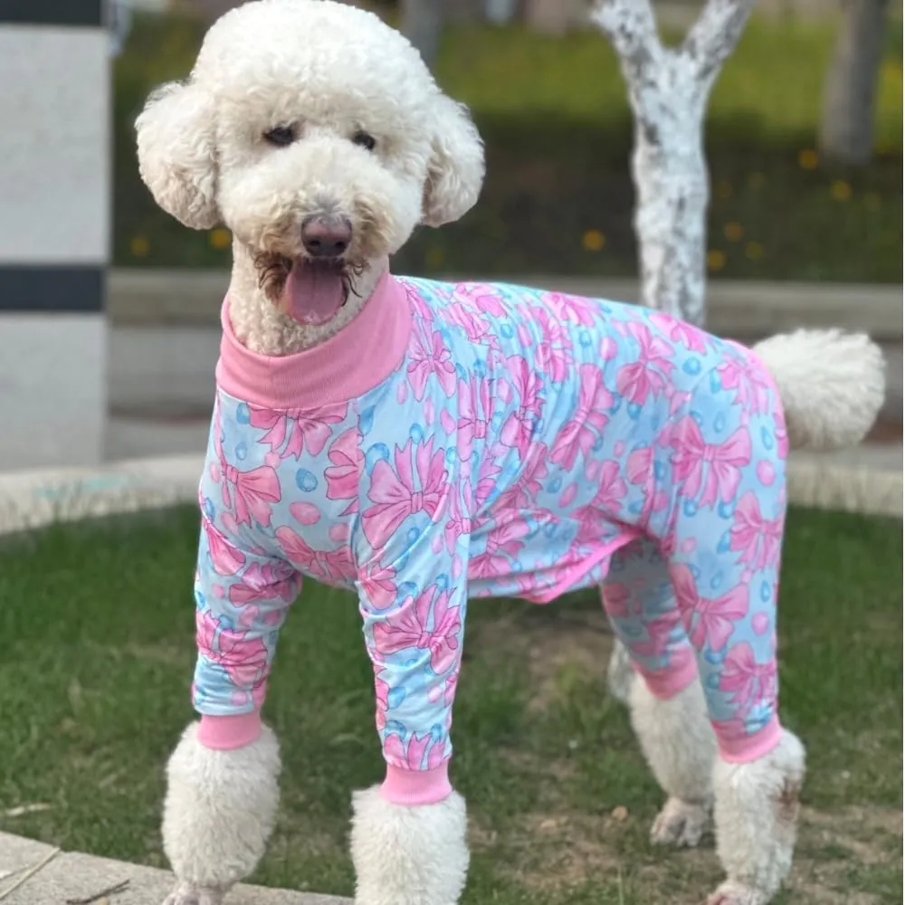 Xqpetlihai Recovery Shirt for Abdominal Wounds or Skin Diseases Bodysuit Dogs Pajamas for Shedding Allergy Anti Licking Pink Bow Surgery Suit for Dogs Female(B-S)